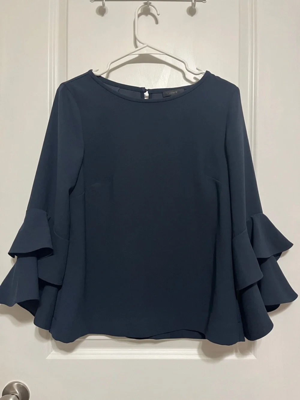 J. Crew Navy Tiered Bell Sleeve Blouse Size 8
